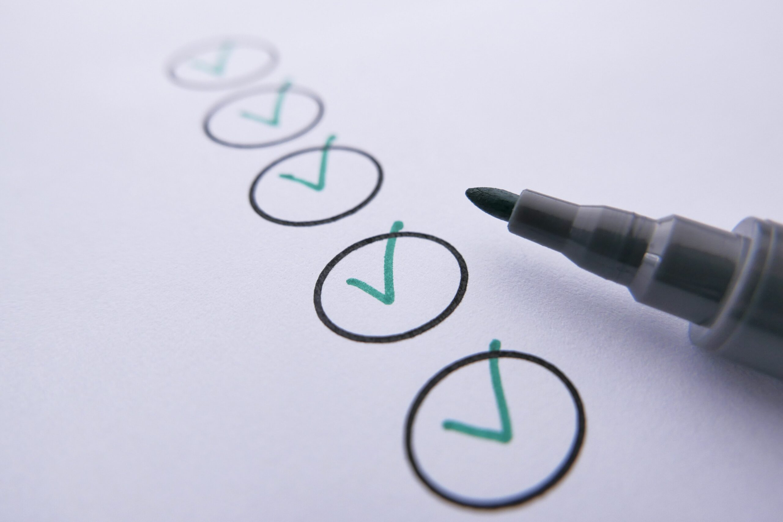 Checklist with several completed items marked with green ticks.